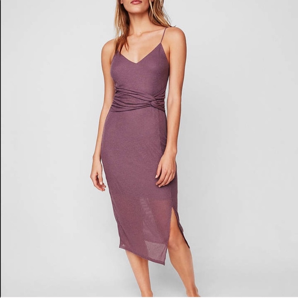 Twist Front Sheer Rib Sheath Dress